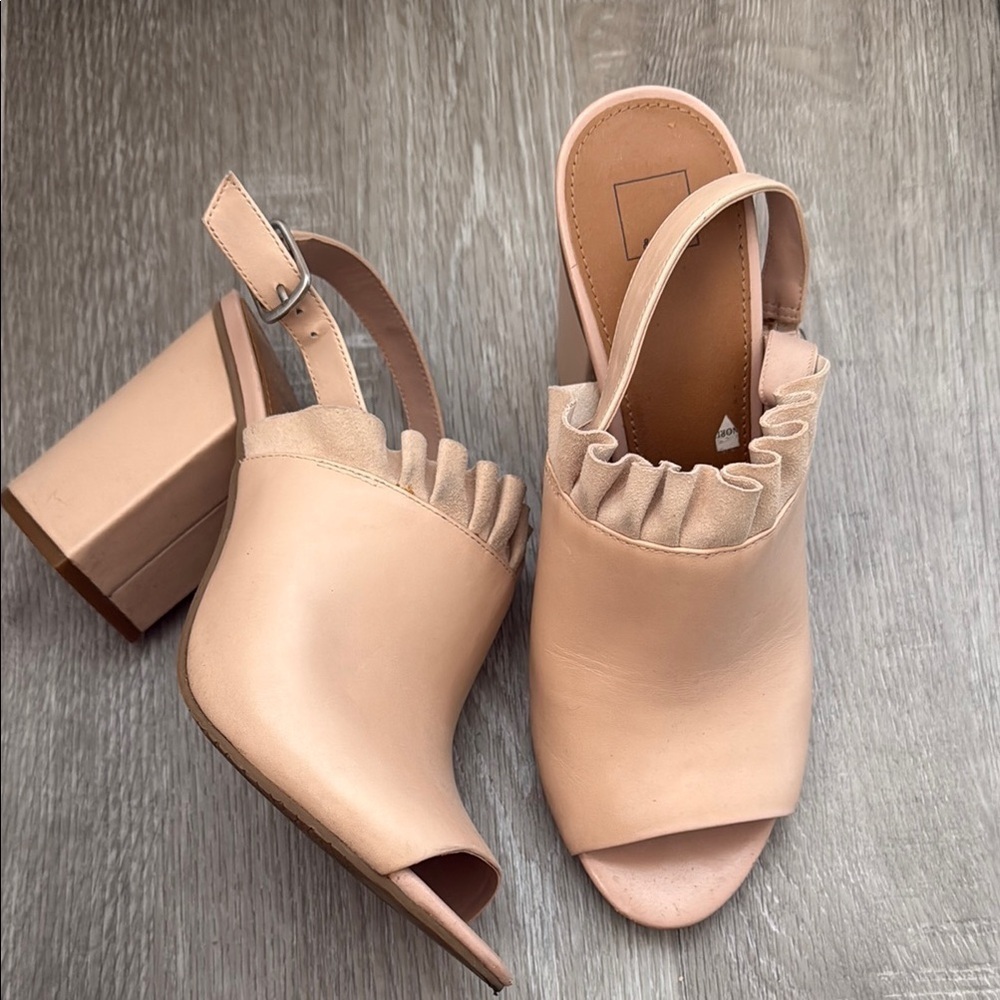14th & Union Elegant Women's Ruffle Peep-Toe Block Slingback Heels - Pale Pink